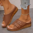 thumbnail image 2 of Modisza Orthopedic Wedge Sandals for Women Wide Width Open Toe Platform Wedges Slip on Comfortable Beach Walking Slippers size 6 Brown, 2 of 7