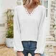 thumbnail image 5 of Perfectbot Womens Fall Tops Dressy Casual V Neck Eyelet Tunic Shirts Ruched Puff Sleeve Work Blouse, 5 of 6