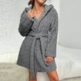 thumbnail image 2 of Meichang Women's Short Robe Cozy Hooded Plush Fleece Long Sleeve Winter Kimono Robes Fuzzy Fluffy Bathrobe Soft with Belt Pockets Sleepwear, 2 of 7