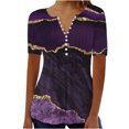 thumbnail image 2 of ICHUANYI Clearance Women's Summer V-Neck Print Casual Loose Top Short Sleeve Button Blouses Tops(Purple, S) ICHUANYI WER2023081404884, 2 of 5