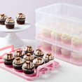 thumbnail image 3 of Juvale 3-Tier Cupcake Carrier - Airtight Plastic Container for Baking - Stackable Cupcake Containers & Removable Trays - Portable Cake Transport Holder - Holds 36, Pink, 13.5"x10.25"x10.75", 3 of 10