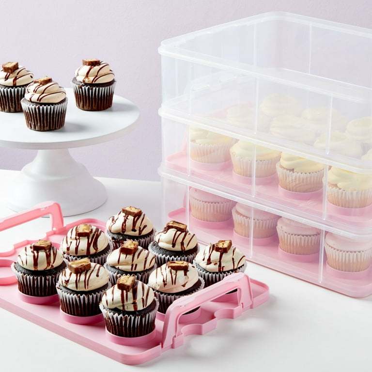  Flexzion 36 Cupcake Carrier 3 Tier Stackable Storage Container  Collapsible Cake Carrier with Lid and Handle, Reusable Rectangular Plastic  Dessert Travel Container, Display Holder Transport Box (Clear) : Home &  Kitchen