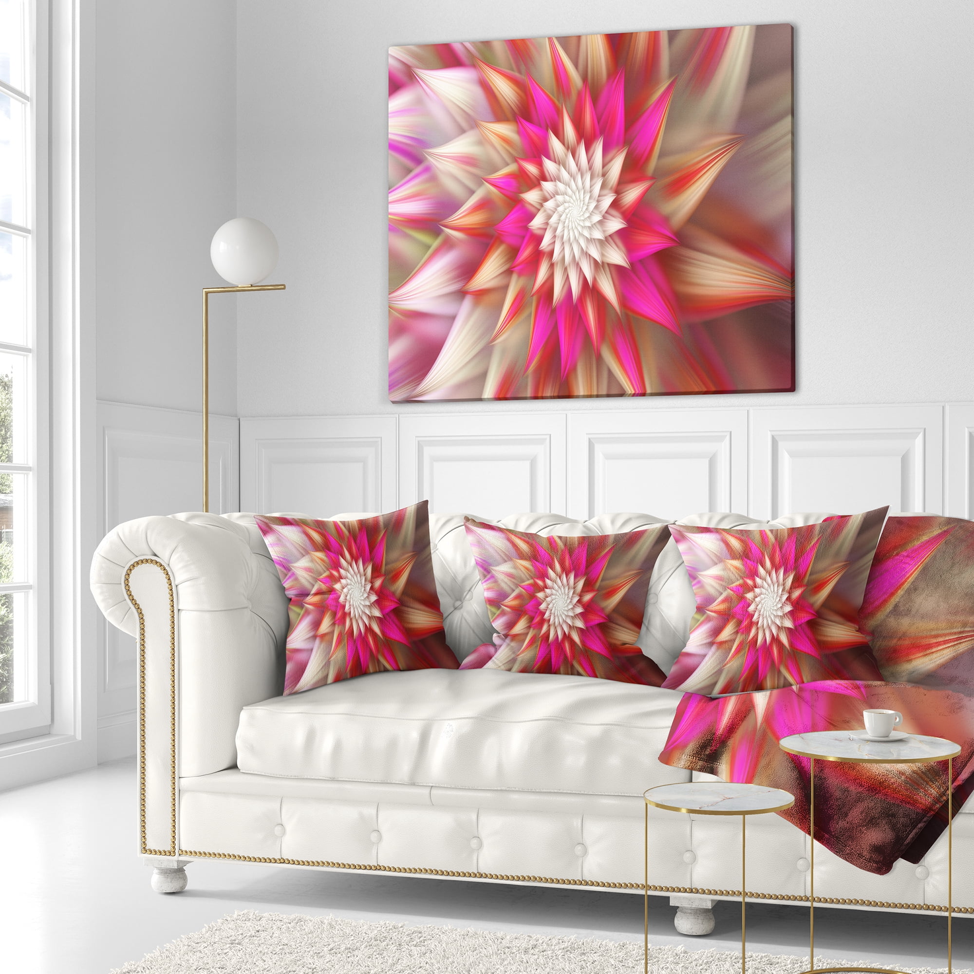 Designart Pink Exotic Fractal Flower - Abstract Throw Pillow - 18x18