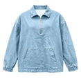 thumbnail image 7 of uublik Women's Denim Shirts Light Blue 1/4 Half Zip Pullover Casual Long Sleeve Lightweight Sweatshirts Tops, 7 of 7