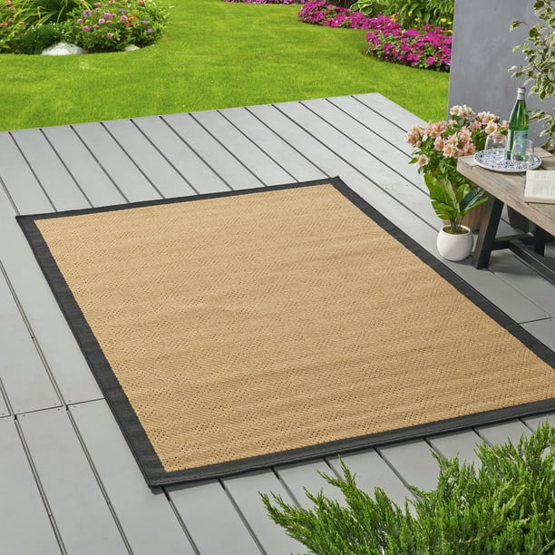 Darcey Outdoor Border 5' x 8' Area Rug, Beige and Black