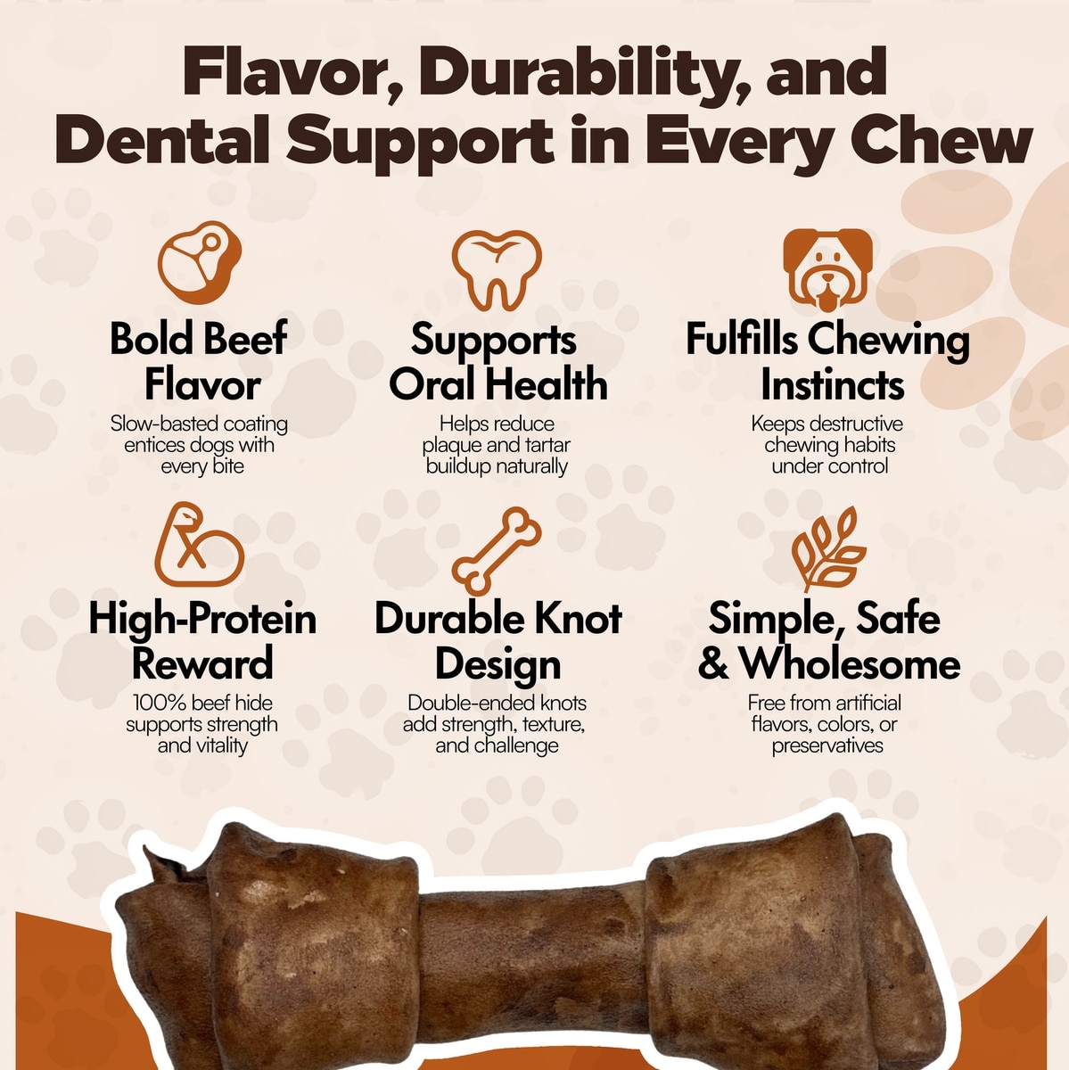 Knotted 8 to 9-in Beef Flavor Rawhide Bone Dog Treats, 10 CT
