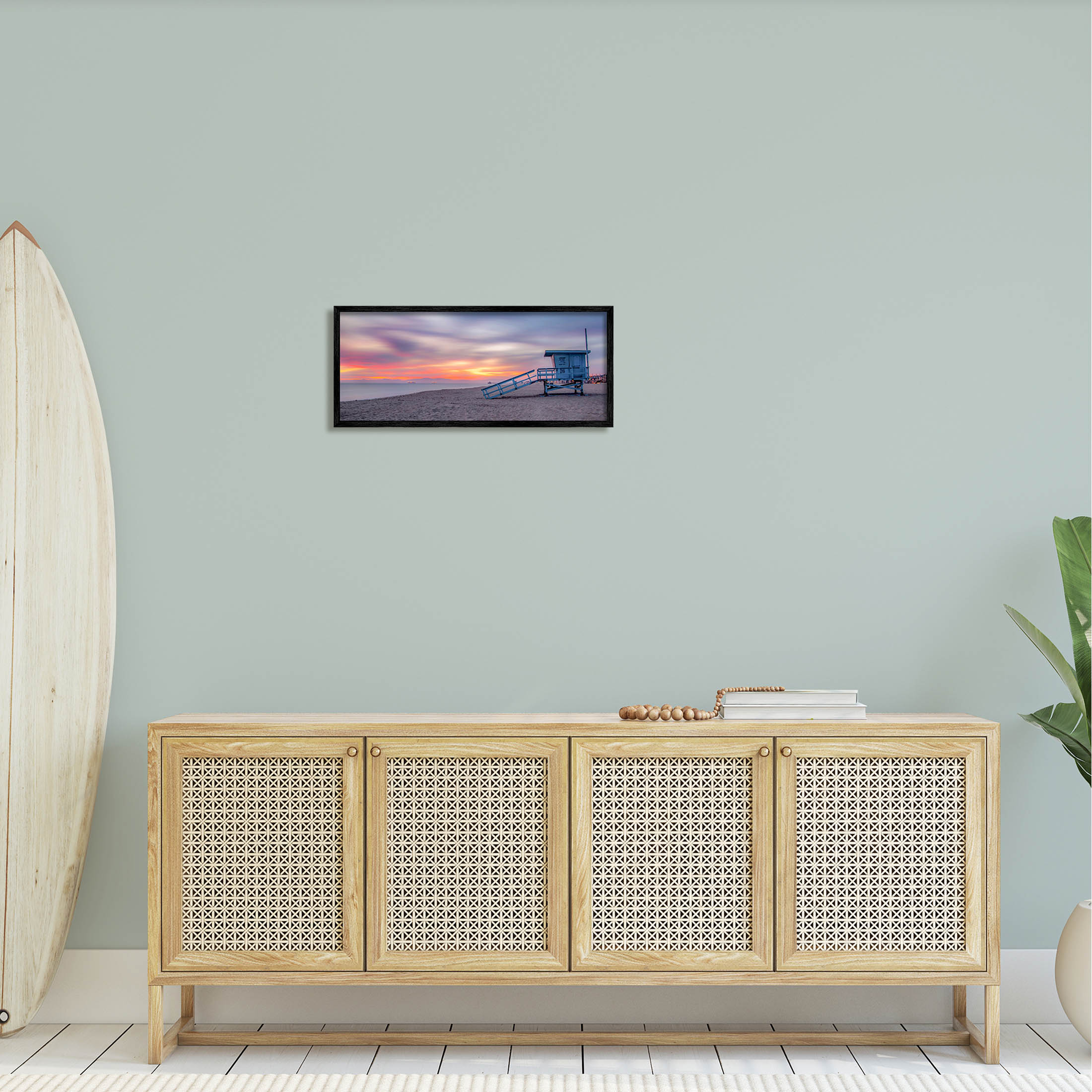 Beach Hut Sunset Horizon Sky Coastal Photograph Black Framed Art Print Wall Art