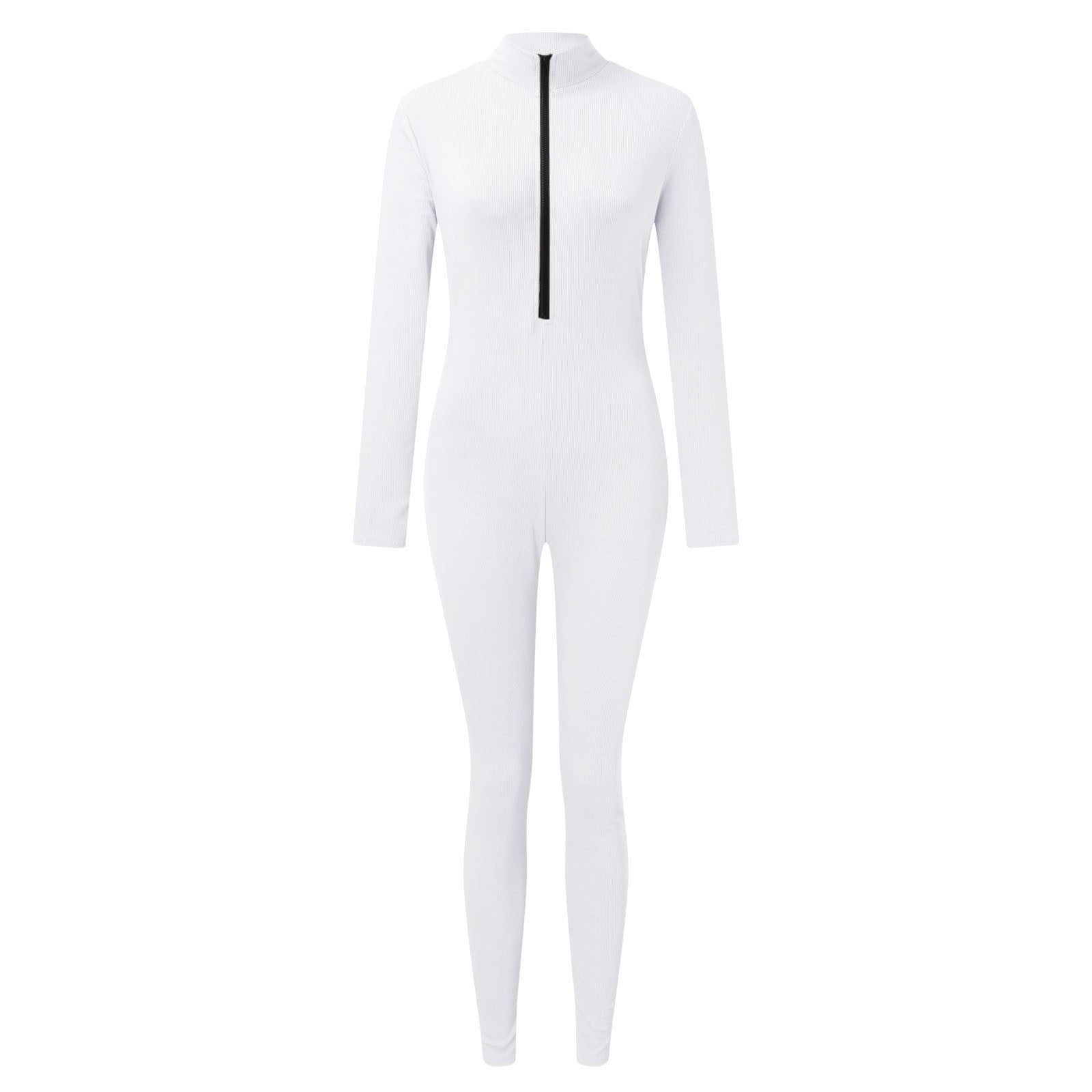 Womens Overalls Zipper V Neck Long Sleeve Rompers Bodysuit Womens Overalls Zipper V Neck Long Sleeve Rompers Bodysuit