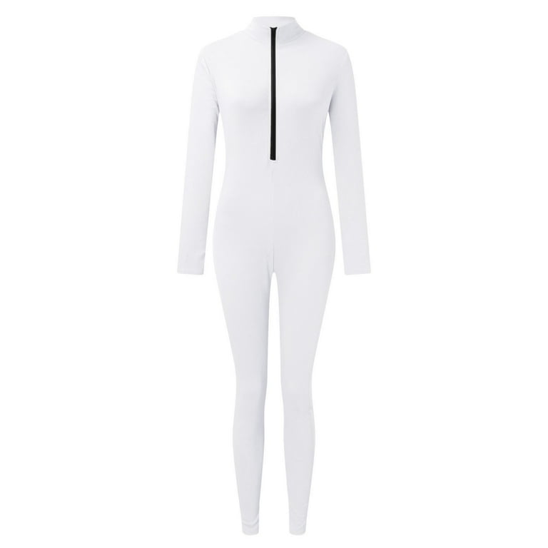 Womens Overalls Zipper V Neck Long Sleeve Rompers Bodysuit