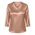 thumbnail image 6 of Summer Tops for Women Plus Size Casual Blouse Summer Loose Satin Short Sleeve V Neck Solid Color Pullover Tunic Top, 6 of 8