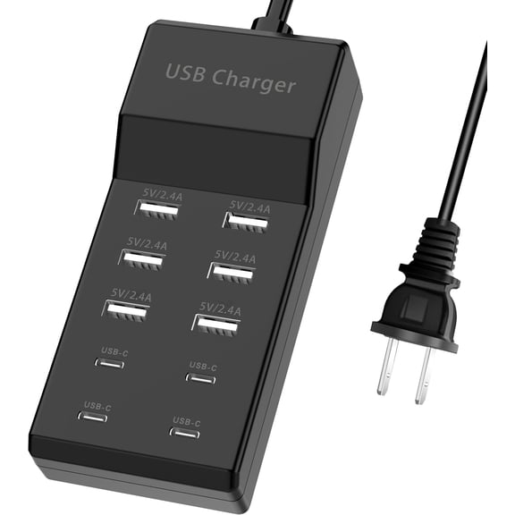 USB Charger,50W USB Charging Station with 10-Port (6 USB-A Port & 4 USB-C Port) Compatible with iPhone 15/14/13/12/11/X/8/7/6 Phones, Watch,Tablets, Smartphones Black