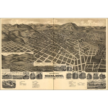 24"x36" Gallery Poster, birdseye view map of helena montana 1890