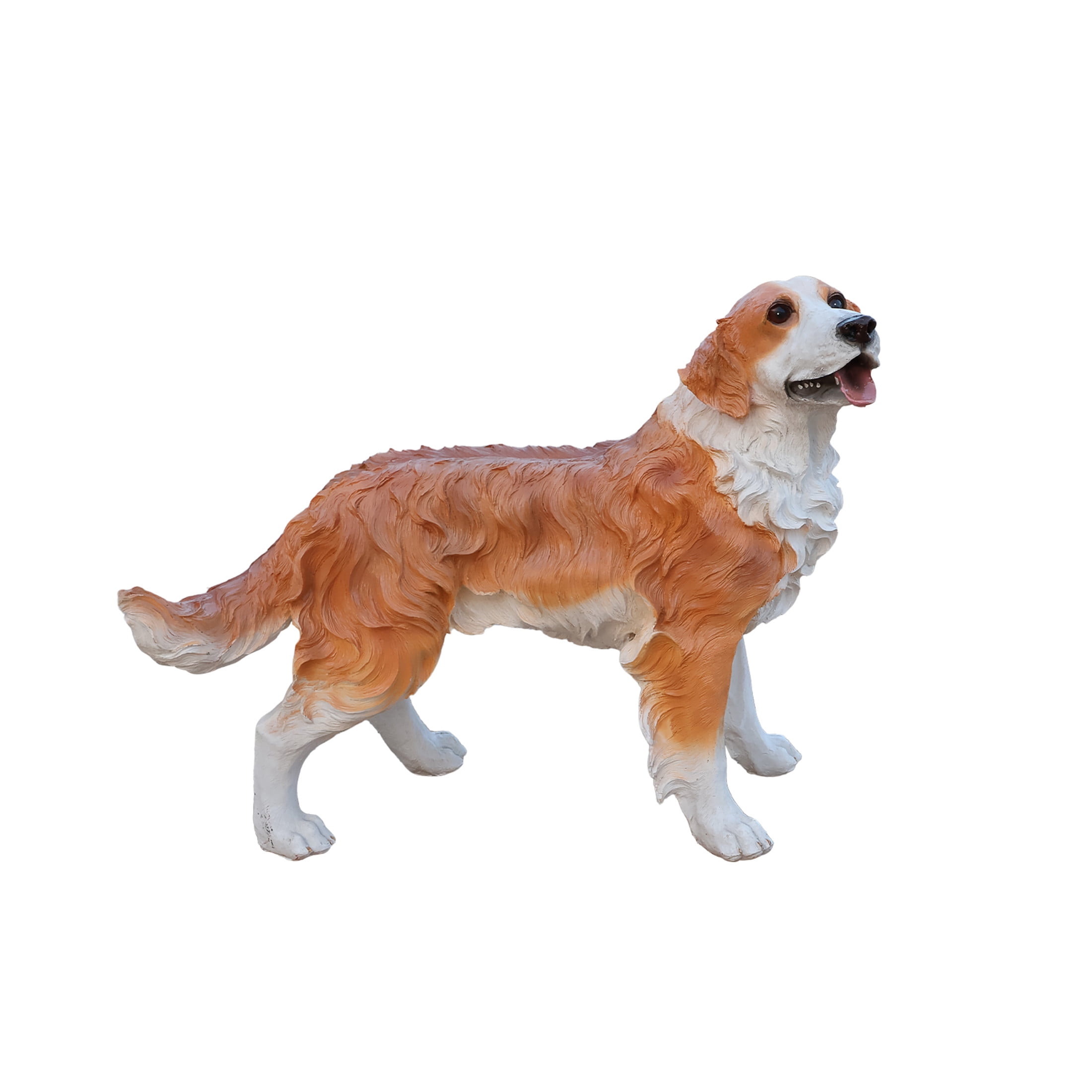 Noble House Lifelike Standing Hound Dog Statue, Realistic Resin Animal Figurine for Outdoor Garden Decor, Brown White