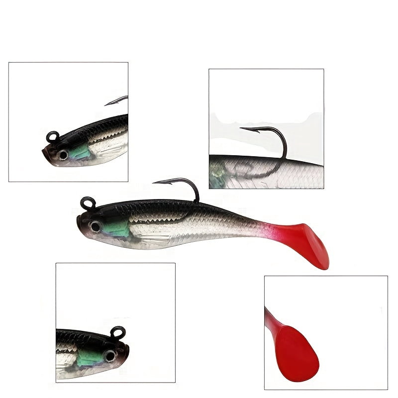 5pcs WYSUMMER Bionic Fishing Lures Jigs Set - Soft PVC,, Mixed Colors with 3D Eyes & T-Tail for Realistic Swimming Action - Ideal for Freshwater & Saltwater Fishing, Fishing Bait
