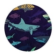 thumbnail image 4 of HAOXIT Seamless Yellow Purple Turquoise Swimming Sharks on Dark Round Table Cloth, Circle Table  Dinner Tablecloth cover, Desk Cloth Cover for Home Party Wedding 42-46, 4 of 8