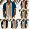 thumbnail image 4 of CENL Mens Casual Vintage Bowling Striped Short Sleeve Lapel Button Down Shirts Blouse, 4 of 9