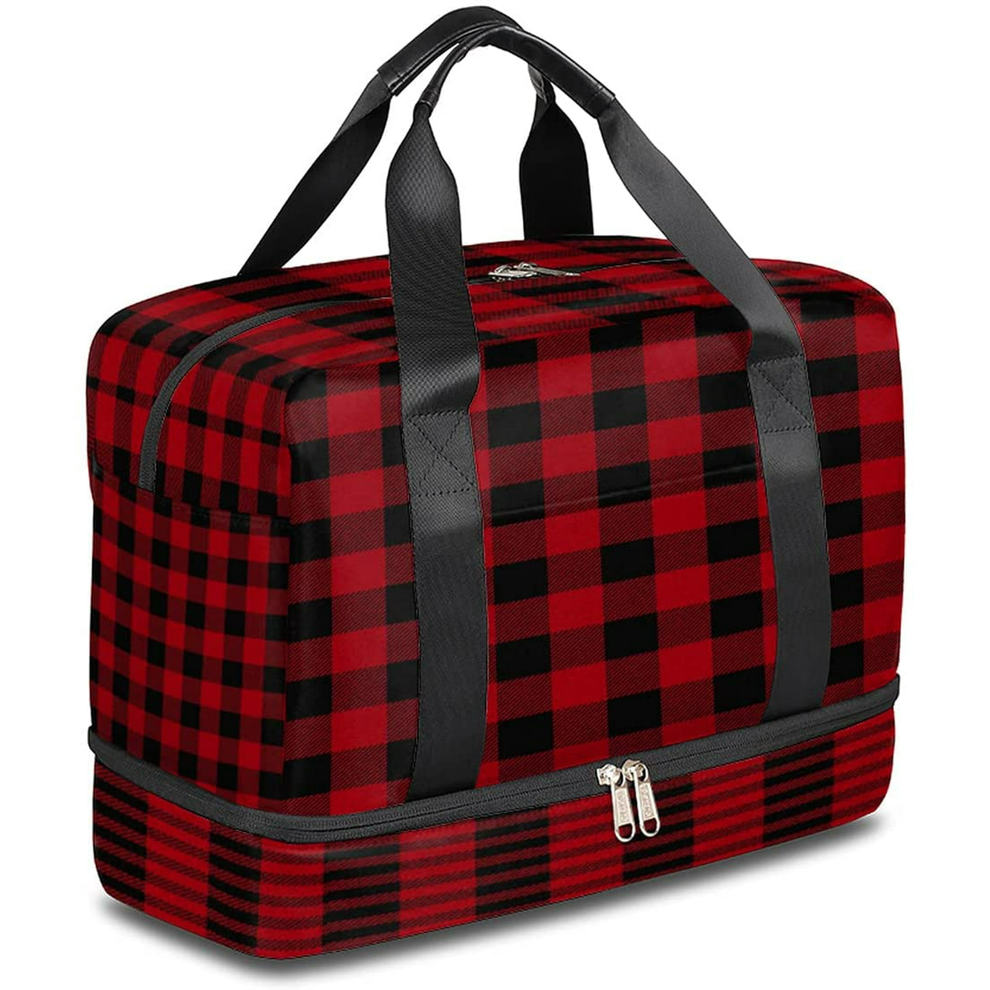 Buffalo Plaid Christmas Sports Tote Gym Bag with Shoes Compartment Buffalo Check Plaid Lightweight Travel Duffel Bag Foldable Luggage Bag Weekender Bag for Women and Men Walmart