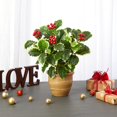 thumbnail image 2 of Nearly Natural 14in. Variegated Holly Leaf Artificial Plant in Ceramic Planter (Real Touch), 2 of 3