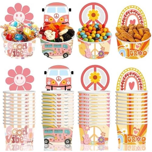40 Pcs Groovy Snack Cups, Groovy Ice Cream Cups, Retro Hippie Birthday Decorations Supplies, Hippie Boho Bowl for Baby Bridal Shower Girls Birthday Party Favors$$Home Decor, Kitchen, & Other