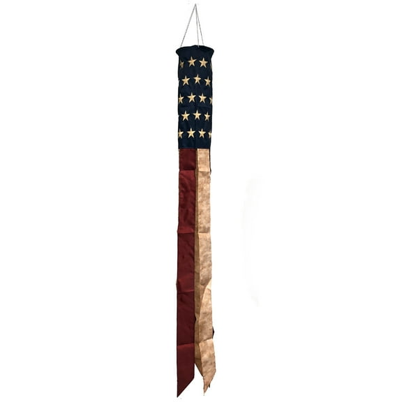 Tea Stained USA Applique Windsock Patriotic American Flag Embroidered 60"L