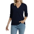 thumbnail image 5 of QUALFORT Women’s 100% Cotton Lightweight Button-Front Cardigan Sweater，v neck Long Sleeve Knit, 5 of 7
