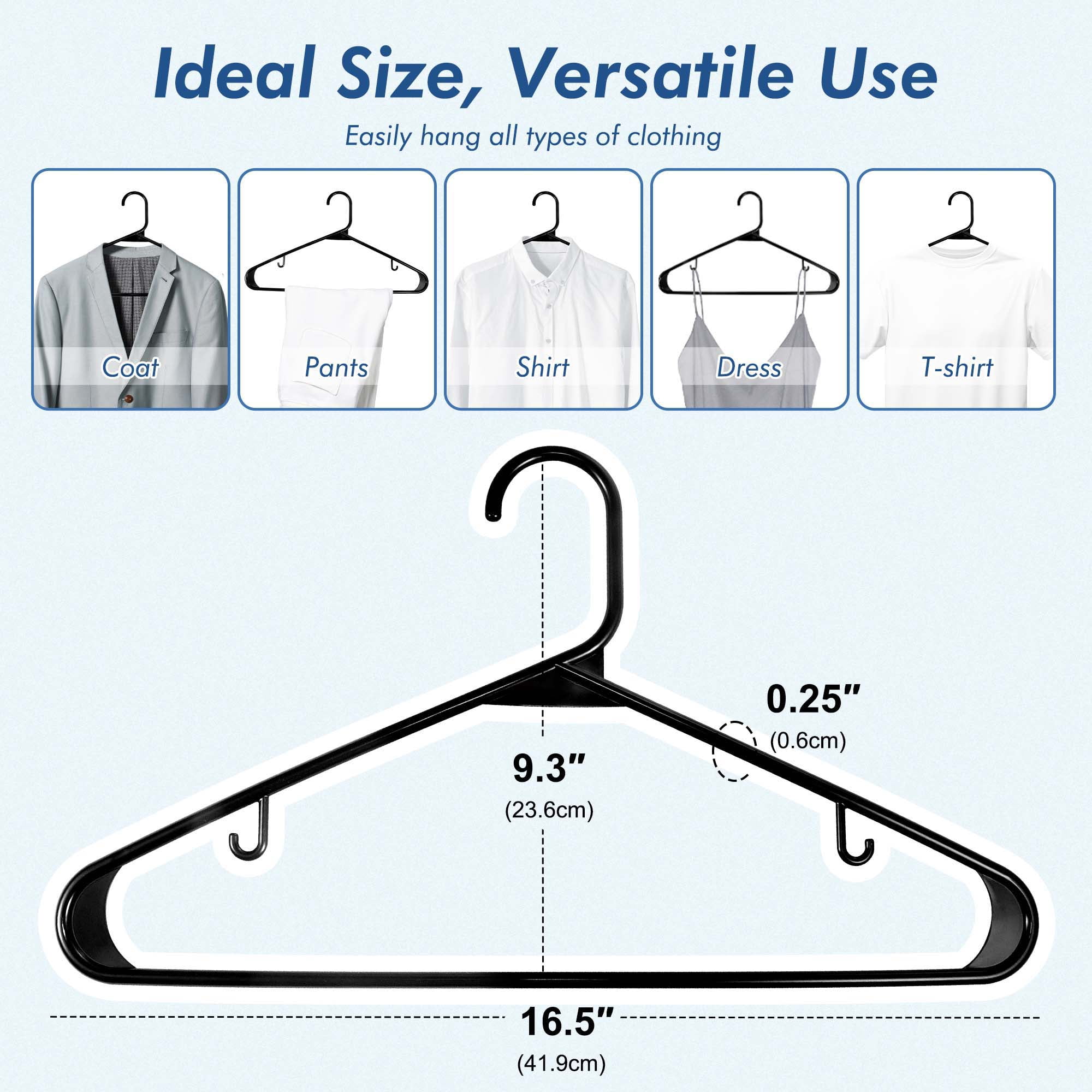 ACSTEP Plastic Clothes Hangers,100 Pack Standard Plastic Hangers,Non Slip Heavy Duty Hangers for Coats, Pants & Dress Clothes