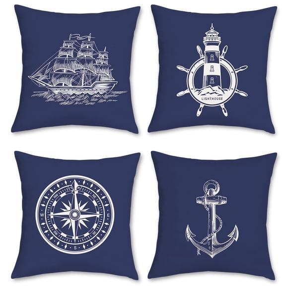 Fundas de almohada Bonhause Nautical Blue de 40 cm x 40 cm, juego de 4