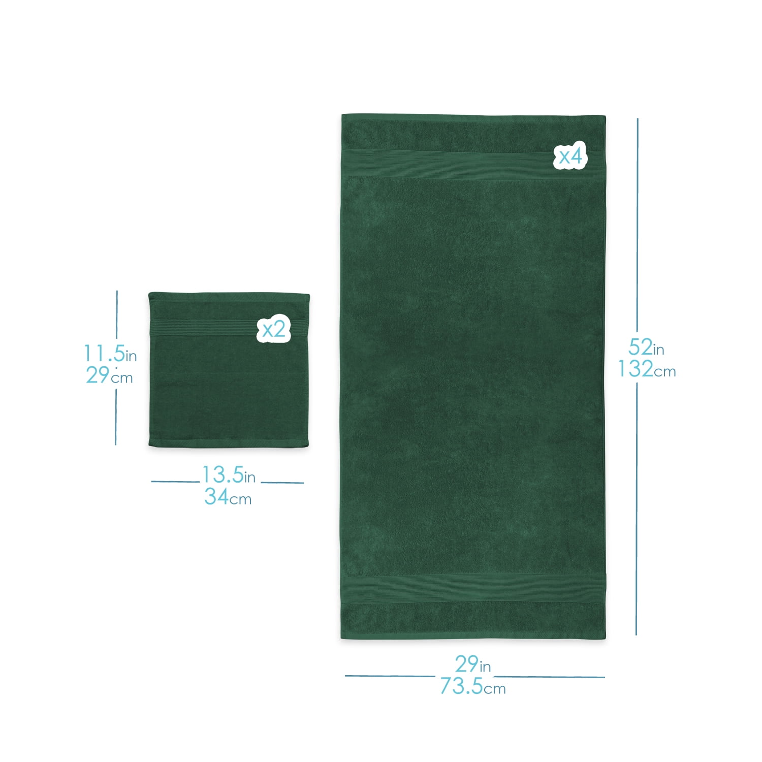 Clara Clark Bath Towels Set, 100% Cotton Luxury Soft Set of 12 Multipurpose Wash Cloths, Hunter