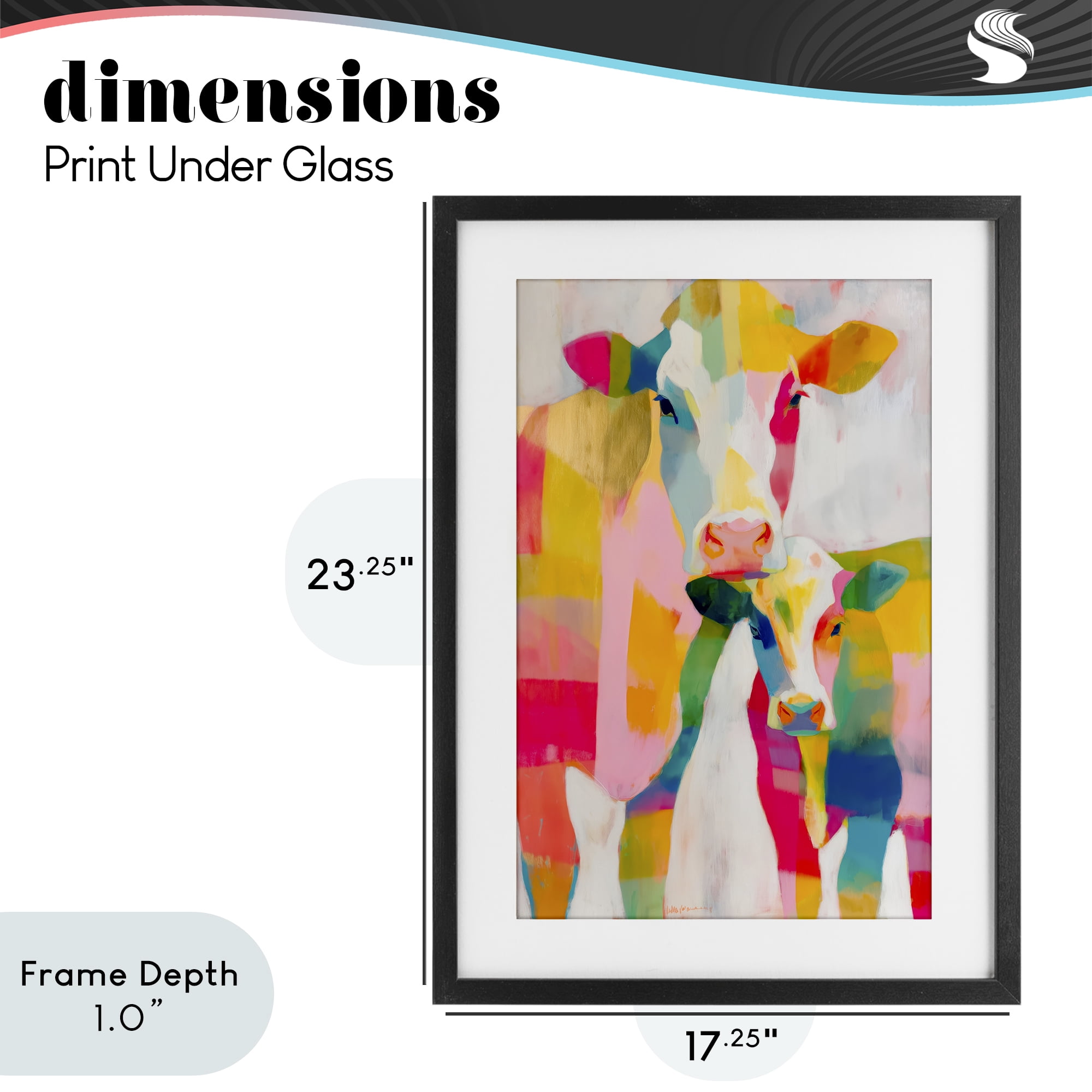 Stupell Industries Cow Family in Cubist Abstract Black Framed Print Under Glass, design by Chromatic Storm Studio
