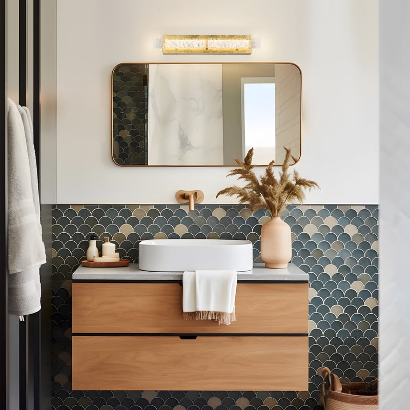 LNC Linear LED Wall Sconce,Modern Textured Acrylic Wall Light,3000K Warm,750LM,Gold Bathroom Vanity Light for Bedroom and Bathroom