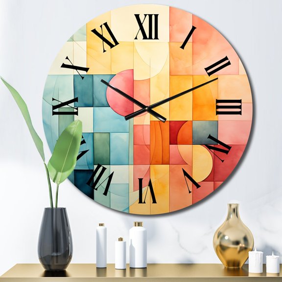 Designart "Minimalist Experiment in Cubism II" Landscapes Oversized Wall Clock