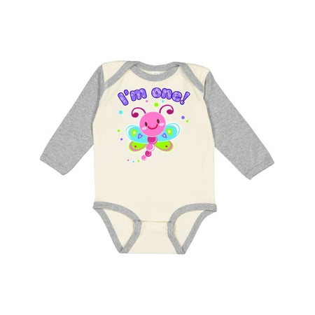 

Inktastic I m One- dragonfly First Birthday Gift Baby Girl Long Sleeve Bodysuit