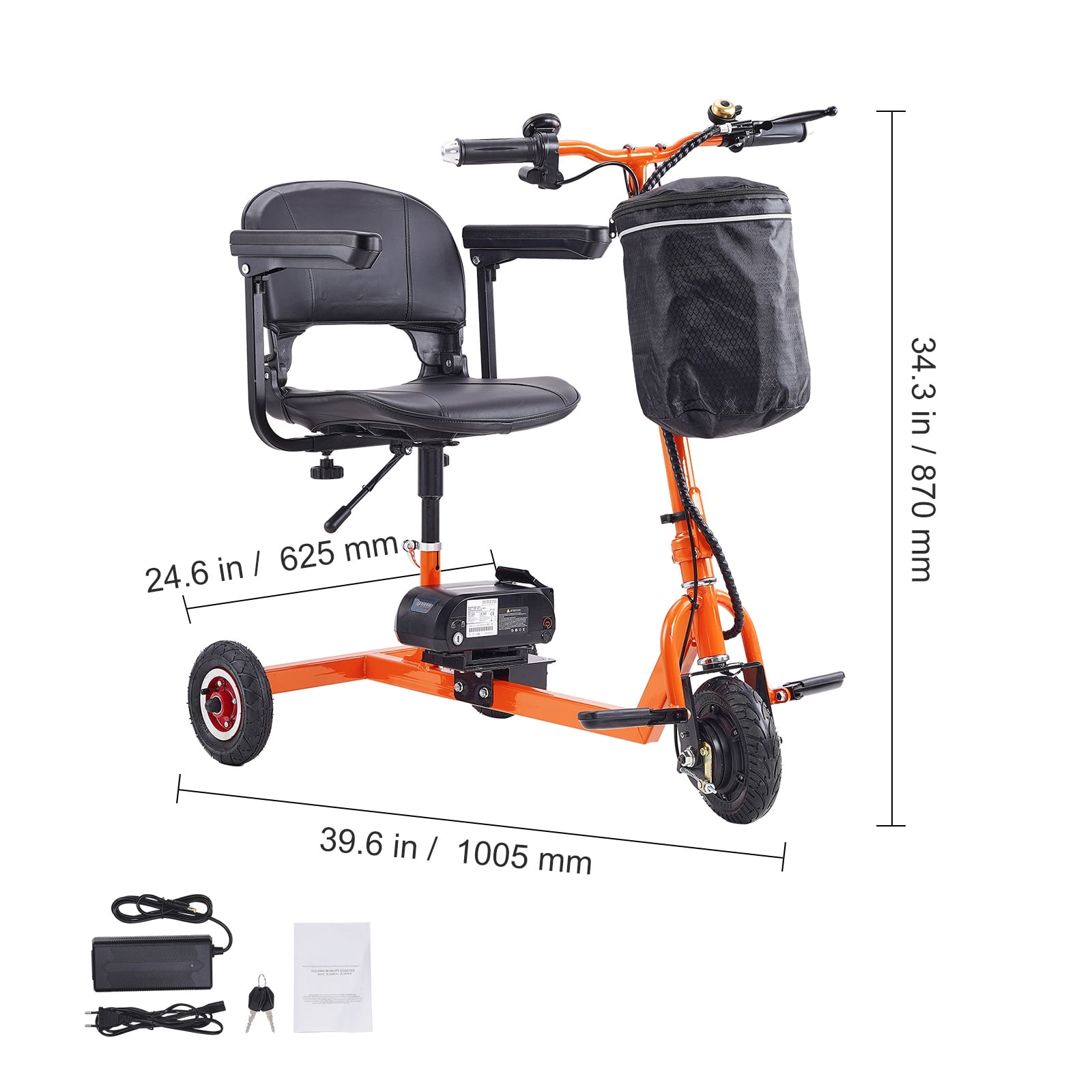 KFFKFF Folding Electric Mobility Scooter for Adults Seniors, 12 Mile Range Portable Electric Scooter, Height-Adjustable Seat and Handlebar, 330lb Weight Capacity