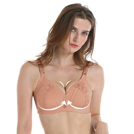 

BeeYaSo Ladies No Steel Ring Bra Front Closure Extra Elastic Breathable Lace Trim Bra Underwear Full Cup (Buy 2 Get 1 Free ) 40