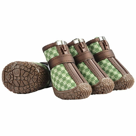 GASTROPOD 4Pcs Dog Shoes Anti-Slip TPR Sole Dog Boots & Paw Protectors Magic Tape Design Outdoor Comfort Dog Rain Boots 3.8x4.3cm Green