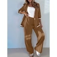 thumbnail image 5 of Women'S Fall Spring 2 Piece Blazer Outfits Business Casual Oversized Jacket Wide Leg Work Pants Dark Brown XXL, 5 of 9