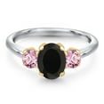 thumbnail image 3 of Gem Stone King 10K Two Tone Gold Black Onyx and Pink Lab Grown Diamond Engagement Ring for Women | 2.10 Cttw | Oval 8X6MM | Gemstone December Birthstone | Size 7, 3 of 6