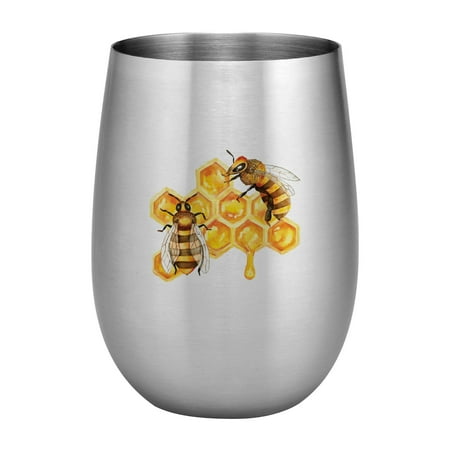 

Supreme 18/8 Stainless Steel 20 oz. Full Color Printed Stemless Wine Glass Unbreakable and Shatterproof Metal for Wine and Beverage (Honey Bees)
