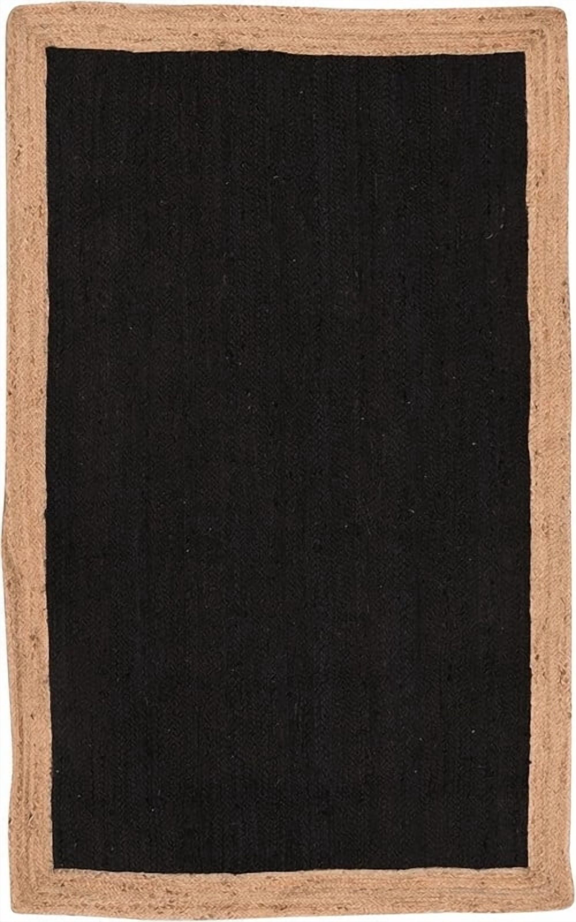 3 Ft Square Black Jute Area Rug, Hand-Woven, Reversible, Farmhouse Boho Style, Durable & Pet-Friendly Rug for Living Room, Dining Room, and Bedroom