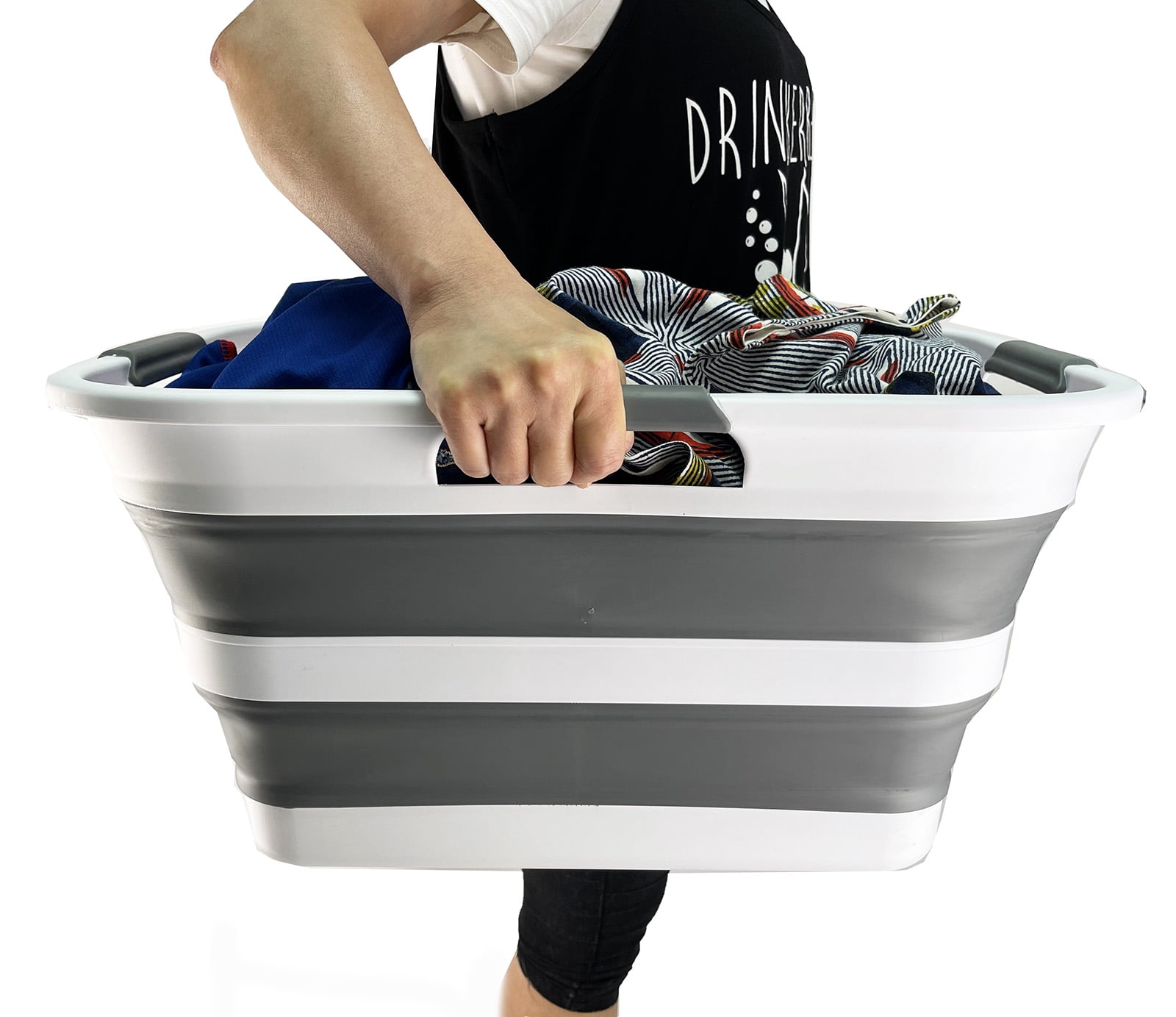 SAMMART Set of 2 30L (8 gallons) Collapsible Plastic Laundry Washing Tub/Basket - Portable Laundry Hamper/Storage Container Foldable Laundry Basket - Space Saving