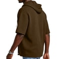 thumbnail image 5 of Men's Waffle Knit Short Sleeve Hoodie With Button Down Front And Drawstring Featuring Casual Loose Fit For Summer Streetwear Beach Vacation Brown M, 5 of 8