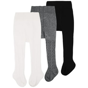 CozyWay Cable Knit Cotton Leggings/Tights for Baby Girls, 3 Pack, White/Black/Dark Gray, 0-6 Months Old