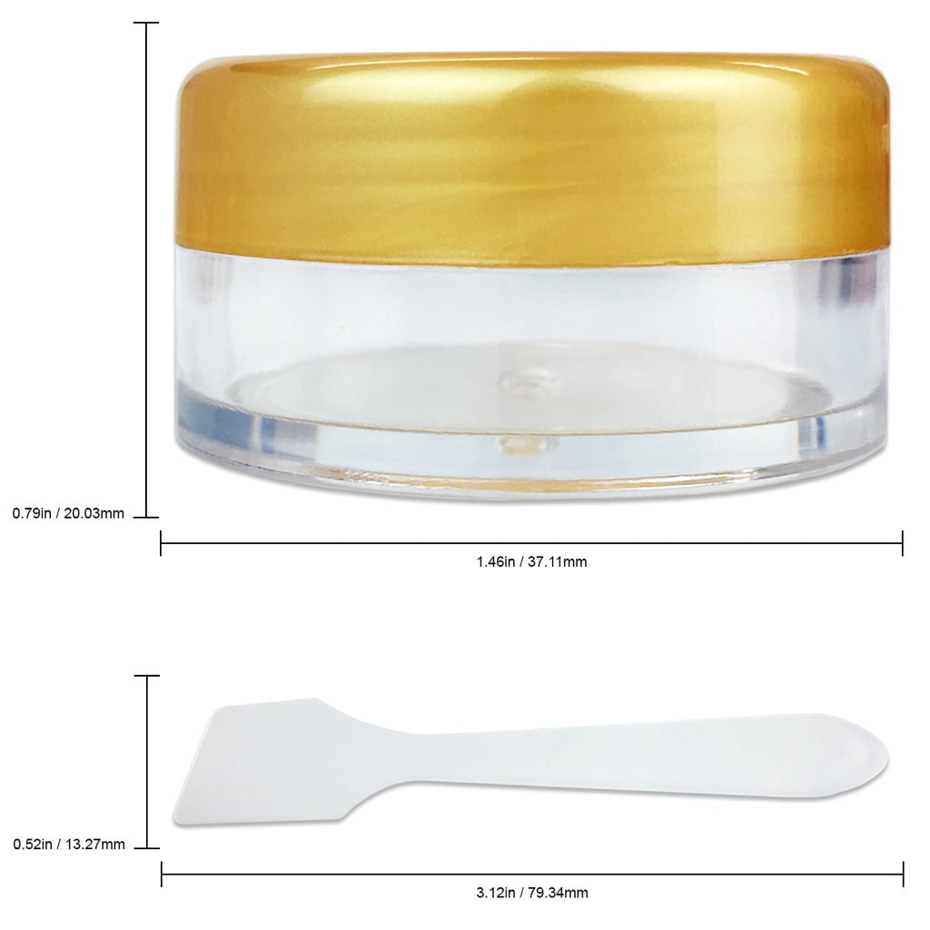 10G/10ML Plastic Clear Cosmetic Sample Jars with Gold Lid and Spatulas