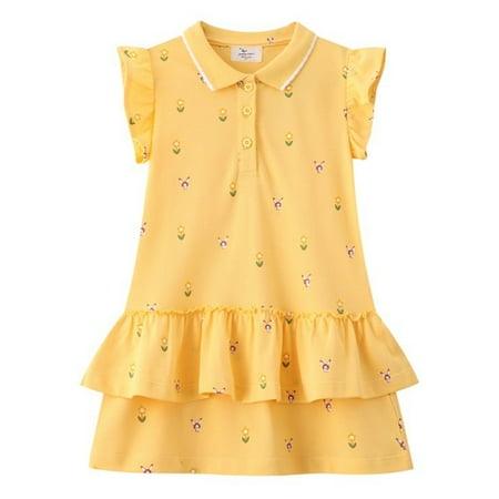 

HuaAngel Little Girls Big Girls Yellow Floral Shirt Dress Q788 Sizes 2-7