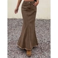 thumbnail image 4 of Womens Brown Cotton Frayed Hem Fish Tail Denim Maxi Skirt, 4 of 9