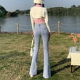 thumbnail image 4 of Pantalones vaqueros negros divididos para mujer primavera 2022 nuevos pantalones microacampanados ajustados y finos de cintura alta para fregar, 4 of 5