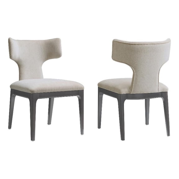 Eloria Mid-Century Modern Chenille Wood Side Chair in Taupe - Set of 2