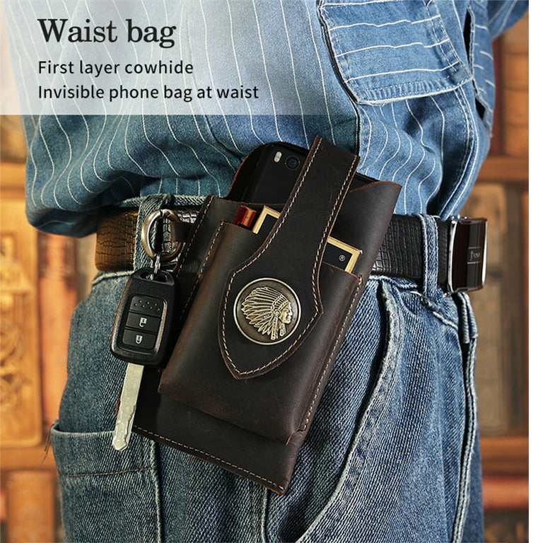 Leather Mobile Phone Bag with Belt Clip, Leather Cell Phone Holster for  Belt, Cell Phone Pouches Phone Belt Holder, Universal Mobile Phone Case  Waist Bag for Men Outdoor 