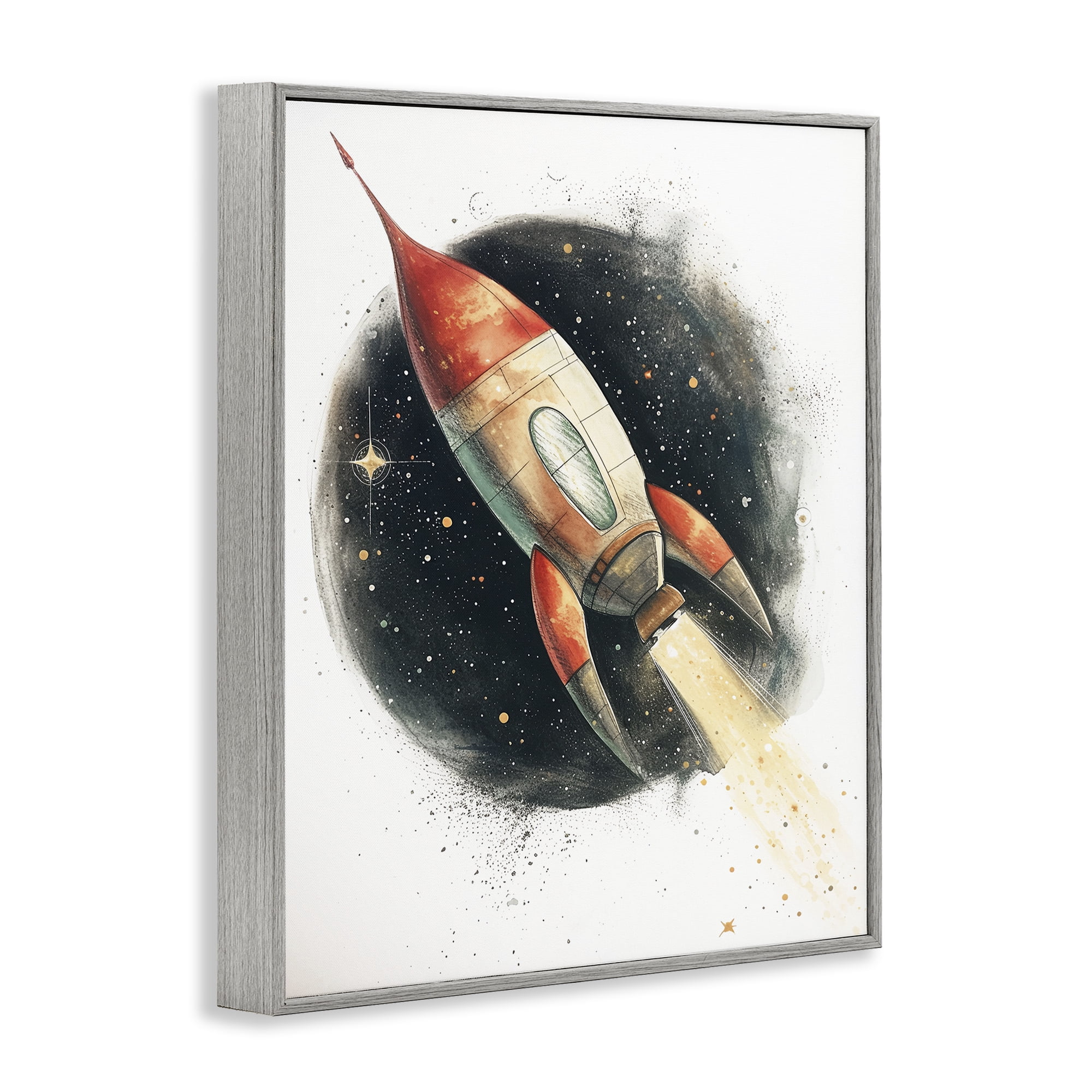 Stupell Industries Journey To Space Rocket Gray Framed Giclee Art, design by Ray Powers
