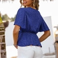 thumbnail image 3 of Camisa de manga corta con cuello en V y lunares para mujer, blusa de gasa holgada de verano con volantes informales a la moda, color azul real L, 3 of 5